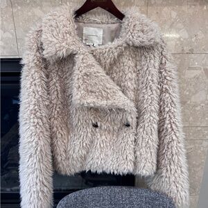 Anthropologie Cream Faux Fur Jacket XS